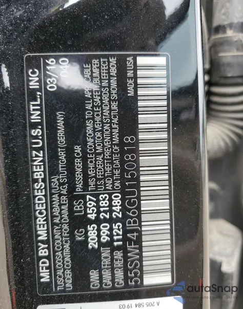 2016 Mercedes-Benz C 300 from USA, damaged, VIN 55SWF4JB6GU150818